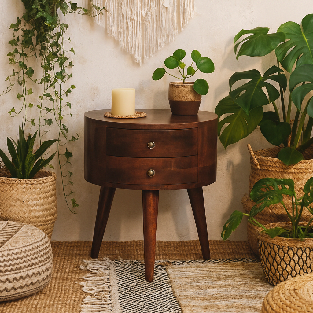Sorrento Chestnut Mango Wood Tripod Bedside 2 Drawers