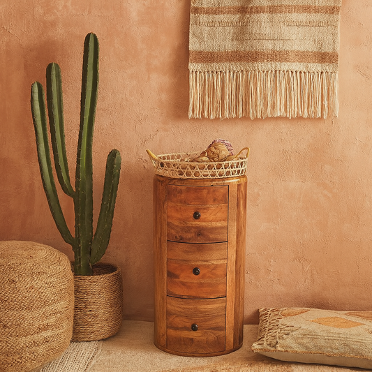 Procida Mango Wood 3 Drawer Drum Storage Chest