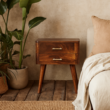Lucca Chestnut T-Bar Mango Wood Bedside Table with Drawer