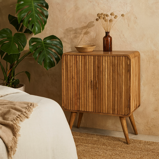 Puglia Mango Wood T-bar Ridged 2 Door Cabinet