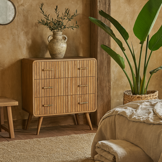 Puglia Mango Wood T-bar Ridged 3 Drawer Chest