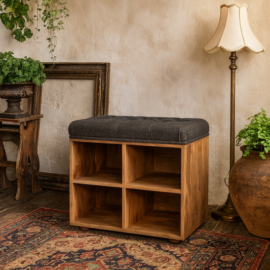 Venzone Small Upholstered Mango Wood Shoe Storage Bench