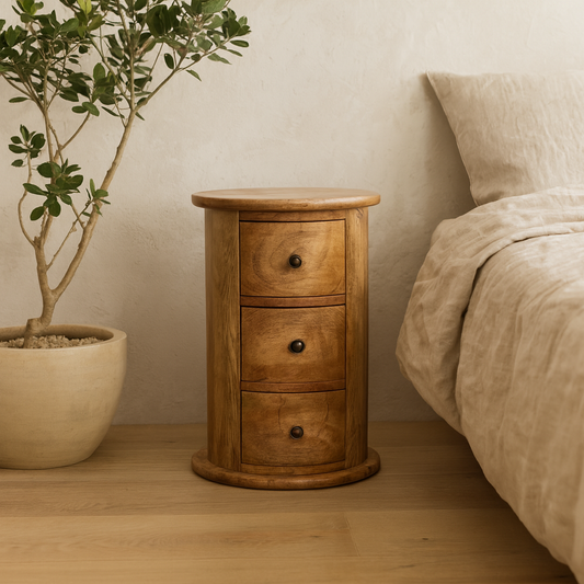 Kantang Mini Mango Wood Drum Chest 3 Drawers