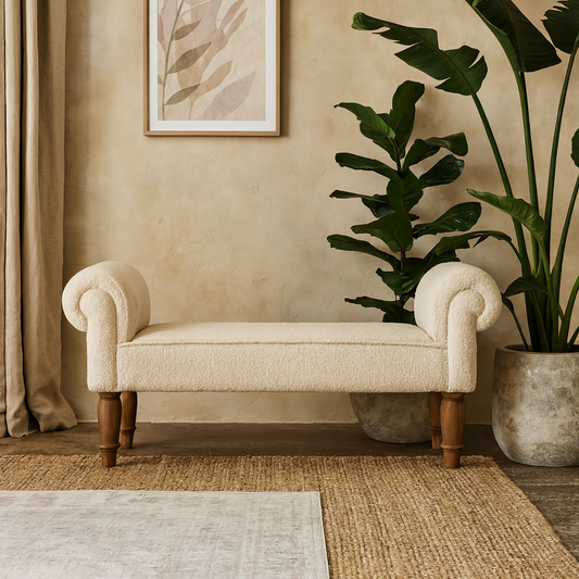 Olbia Boucle Cream and Mango Wood Bench