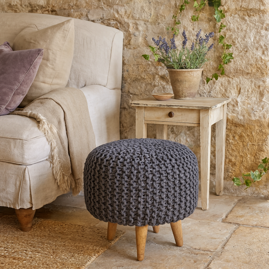 Bergamo Woven Grey Round Footstool