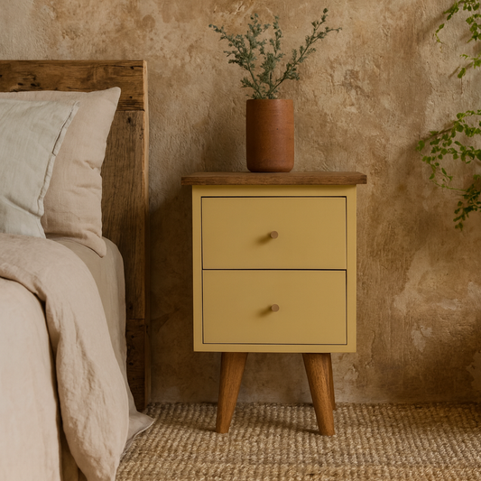 Gordes Yellow Hand Painted Mango Wood Bedside 2 Drawers
