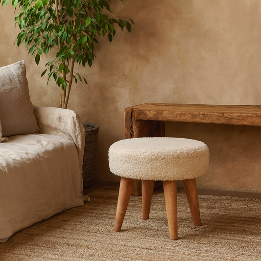 Kampong Cream Boucle Petite Footstool
