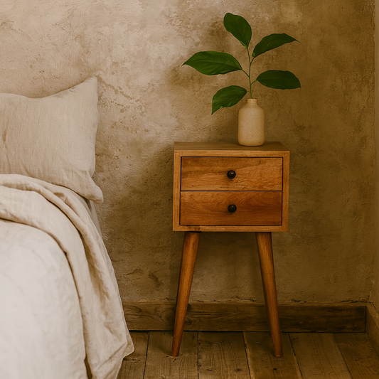 Parma Small 2 Drawer Oak Mango Wood Bedside Table 2 Drawers