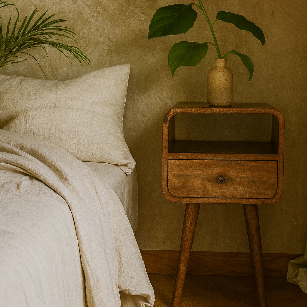 Thawatchai Mini Mango Wood Curve Open Bedside with Drawer