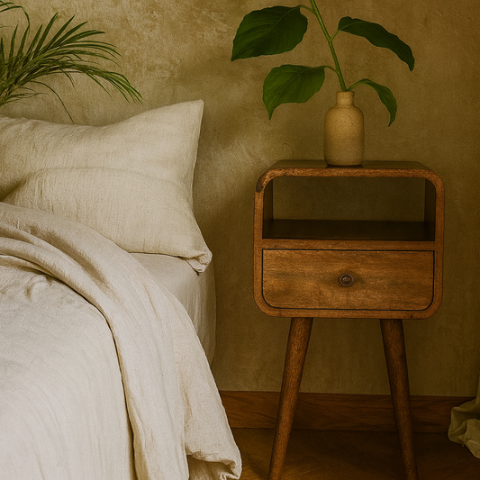 Thawatchai Mini Mango Wood Curve Open Bedside with Drawer