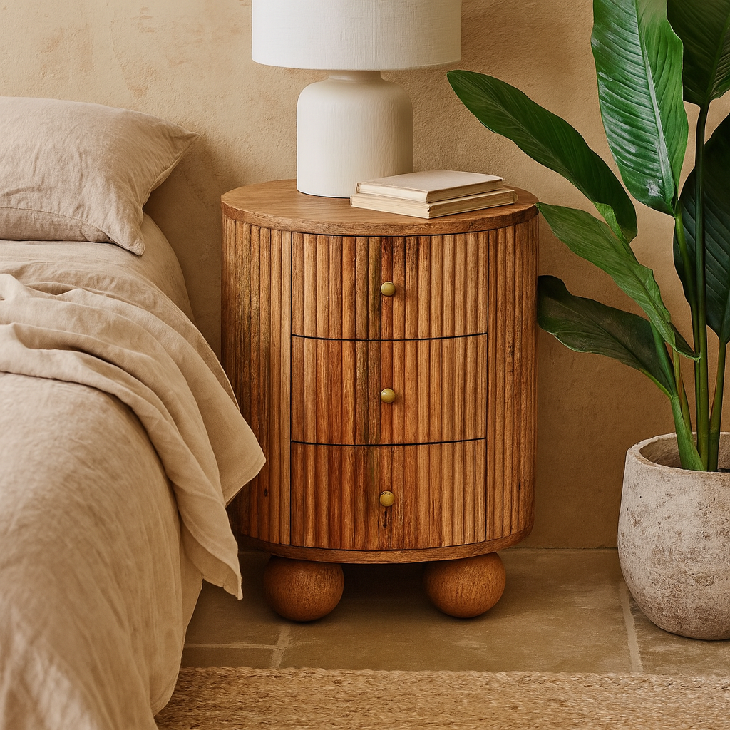 Lecco Natura Mango Wood 3 Drawer Bedside Table