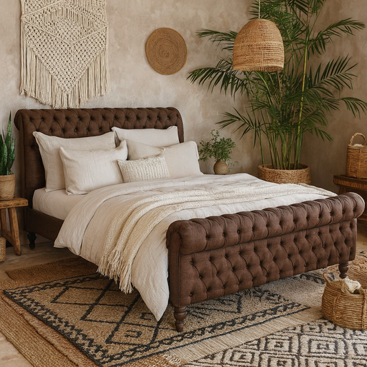 Paradise King Size Grey Multi Tweed Buttoned  Bed