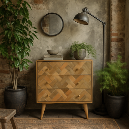 Verona 3 Drawer Zig-Zag Patterned Patchwork Storage Chest