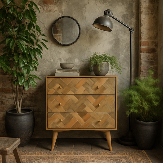 Verona 3 Drawer Zig-Zag Patterned Patchwork Storage Chest
