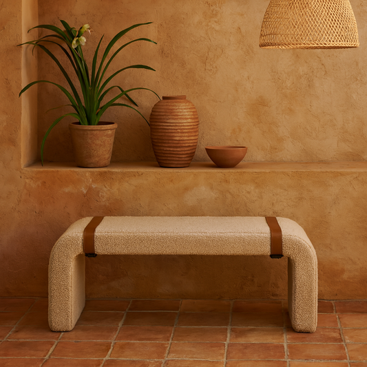 Arezzo Cream Boucle and Leather Bench