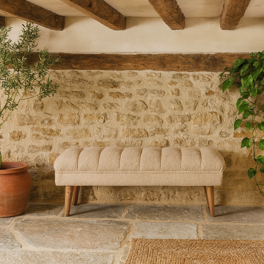 Parma Cream Boucle Puffer Bench