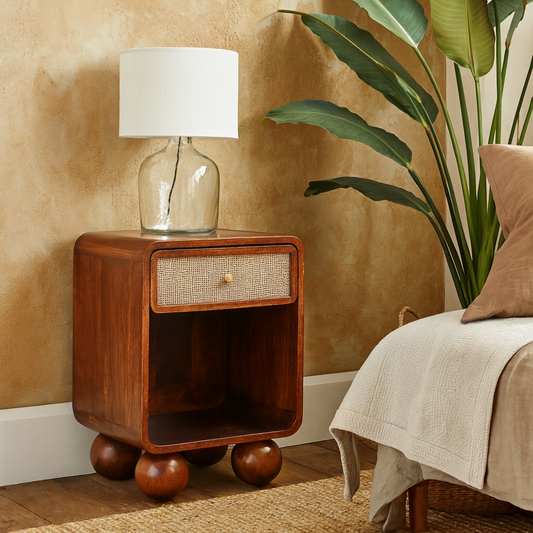 Como Chestnut Open Woven Bedside Table with Drawer