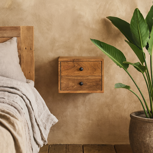 Trieste 2 Drawer Mango Wood Wall Mounted Bedside Table