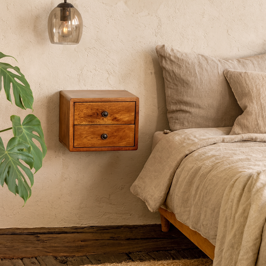 Cortina 2 Drawer Mango Wood Wall Mounted Bedside Table