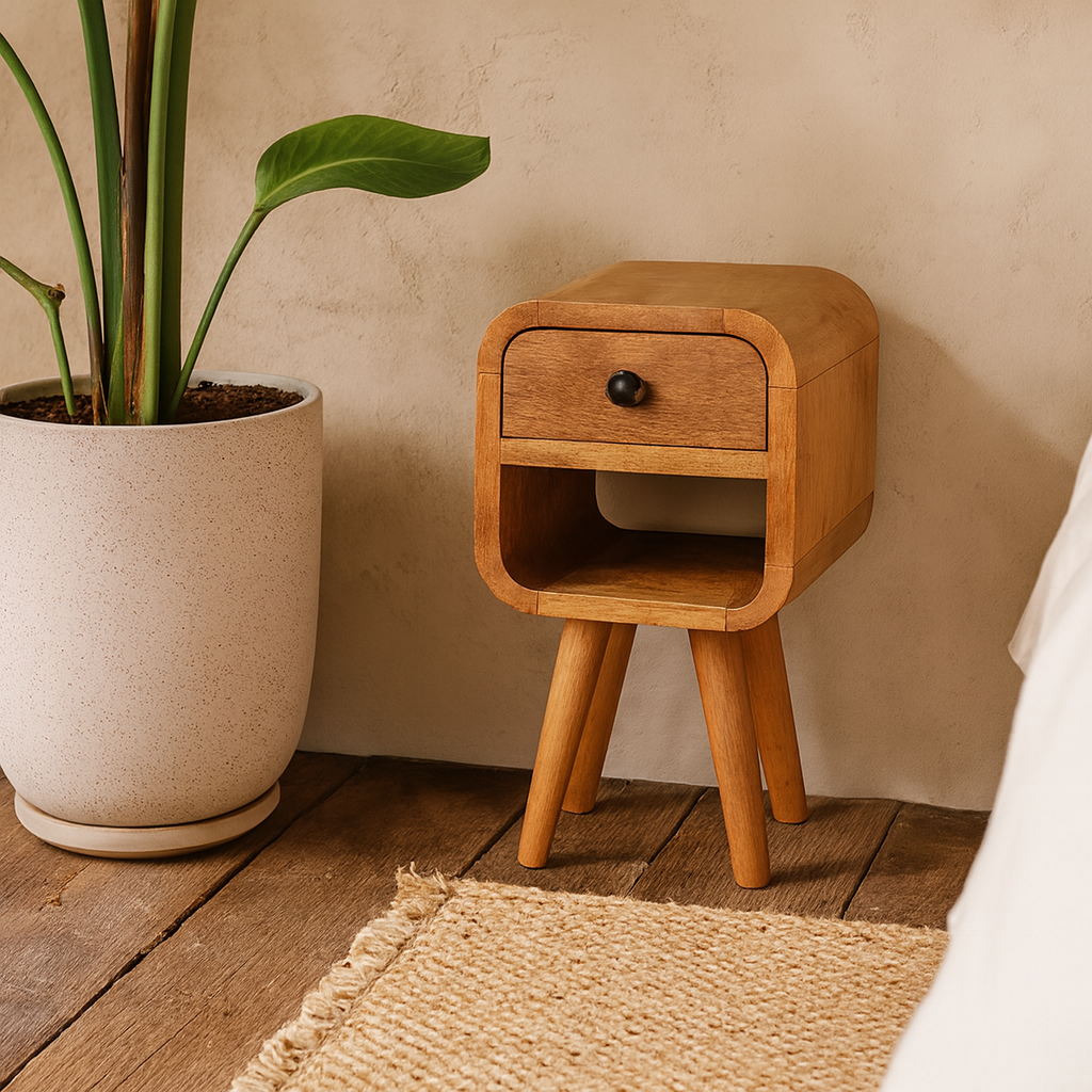 Cagliari Small Curve Natural Mango Wood Lower Bedside Table