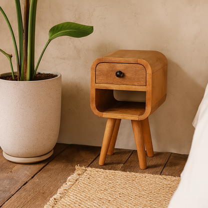 Cagliari Small Curve Natural Mango Wood Lower Bedside Table