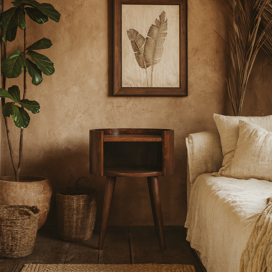 Santorini Chestnut Round Open Slot Bedside