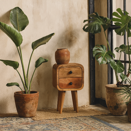 Cagliari Small 2 Drawer Curved Mango Wood Bedside