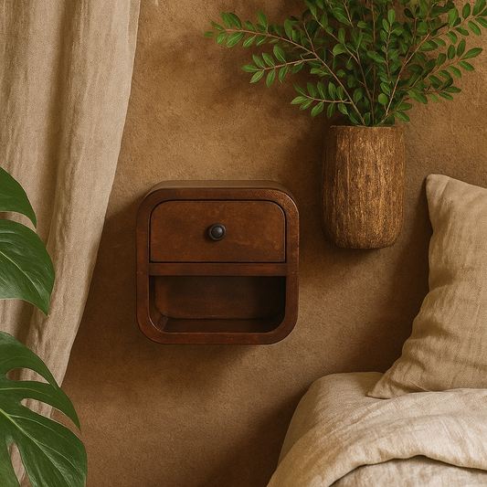 Cagliari Small Mini Curved Chestnut Bedside Table with Open Slot
