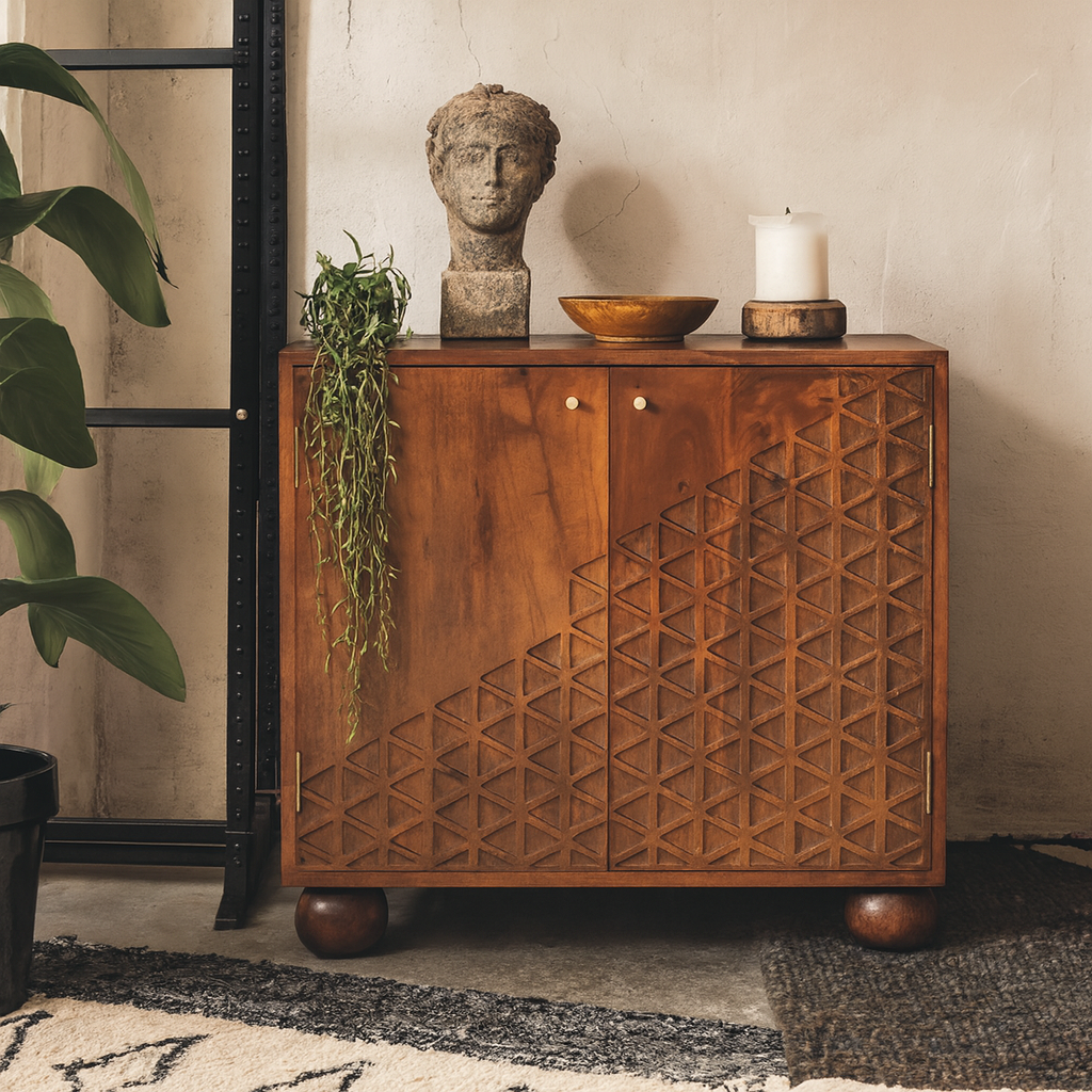 Polignano Chestnut Mango Wood Dice Storage Cabinet