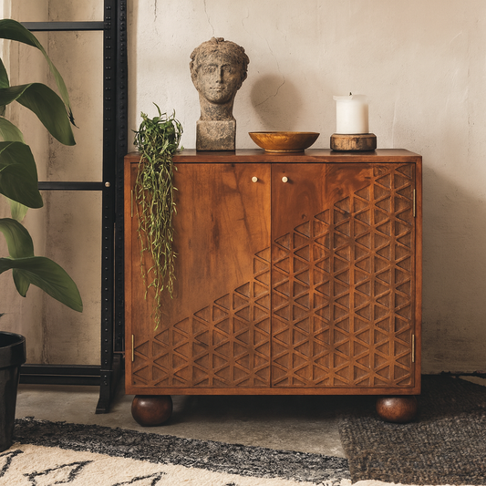 Polignano Chestnut Mango Wood Dice Storage Cabinet