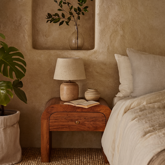 Kahuku Chestnut Mango Wood Curved Bedside Table with Drawer