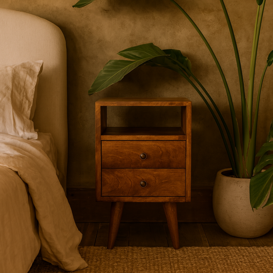 Olbia Mini Classic Chestnut Mango Wood Bedside Table 2 Drawers