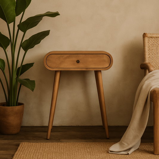 Cagliari Mini Curved Natural Mango Wood Console Table with Drawer