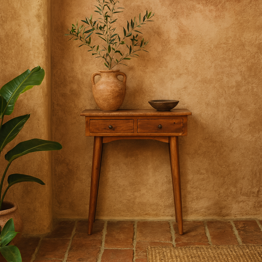 Olbia Mini Chestnut Mango Wood Hallway Console Table 2 Drawers