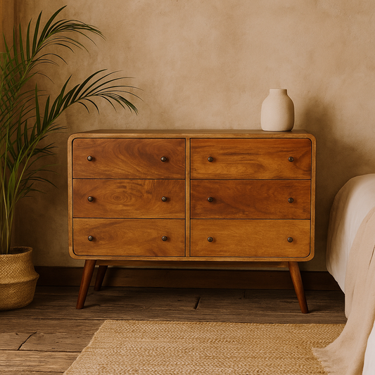 Ostuni Large Curved Chestnut Chest 6 Drawers