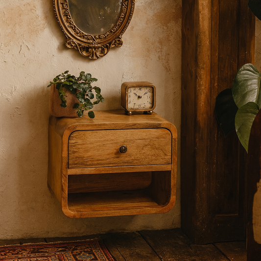 Parma Mini Oak Mango Wood Floating Open Bedside Table