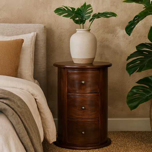 Mezzano Chestnut Mango Wood 3 Drawer Drum Cabinet