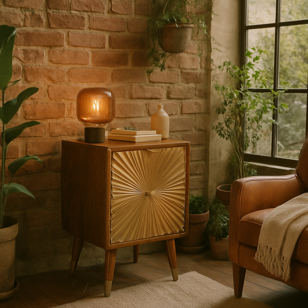 Merano Mango Wood Gold Bedside 2 Drawers