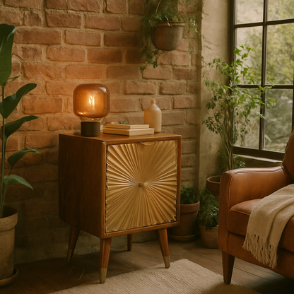 Merano Mango Wood Gold Bedside 2 Drawers