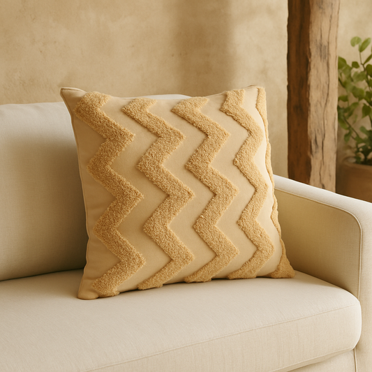 Set of 2 Rimini Soft Mustard Zig-Zag Cushion