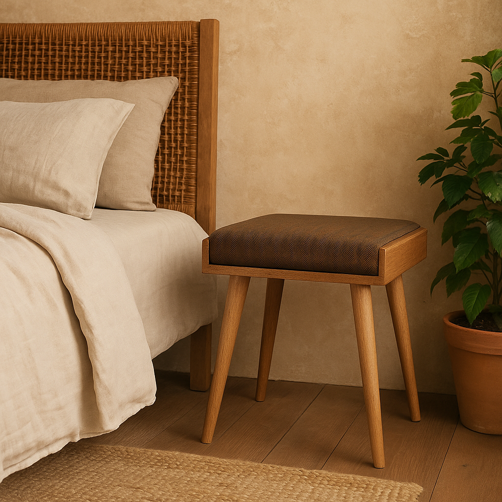 Vicenza Multi Tweed and Mango Wood Tray Style Footstool