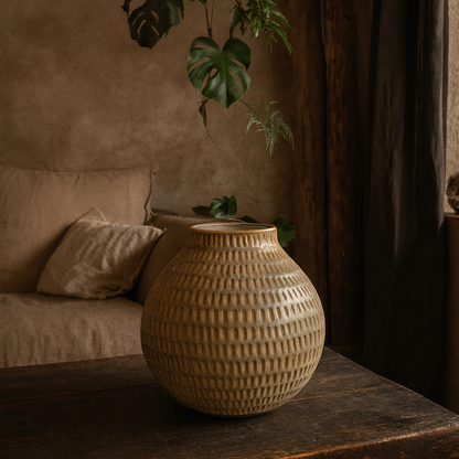 Meadowlight Small Textured Ceramic Vase with Scandi Line Pattern