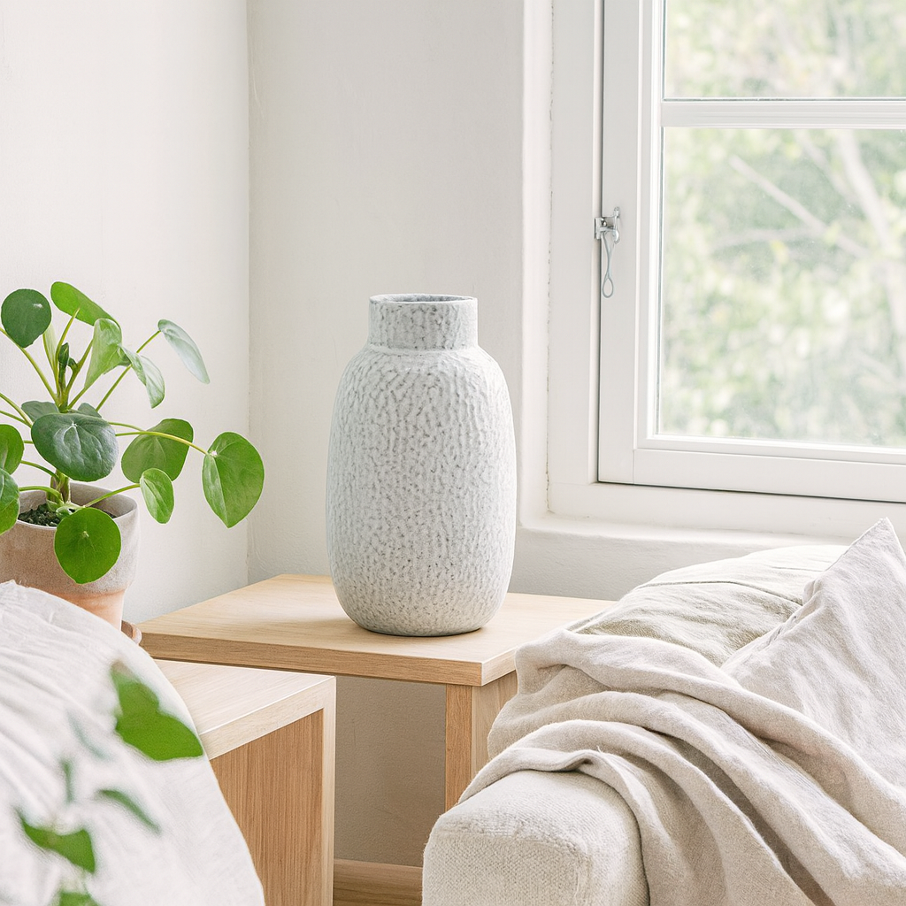 Moss White Dimple Large Ceramic Vase