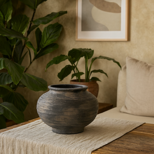 Bramble Dark Aged Squat Layered Ceramic Vase