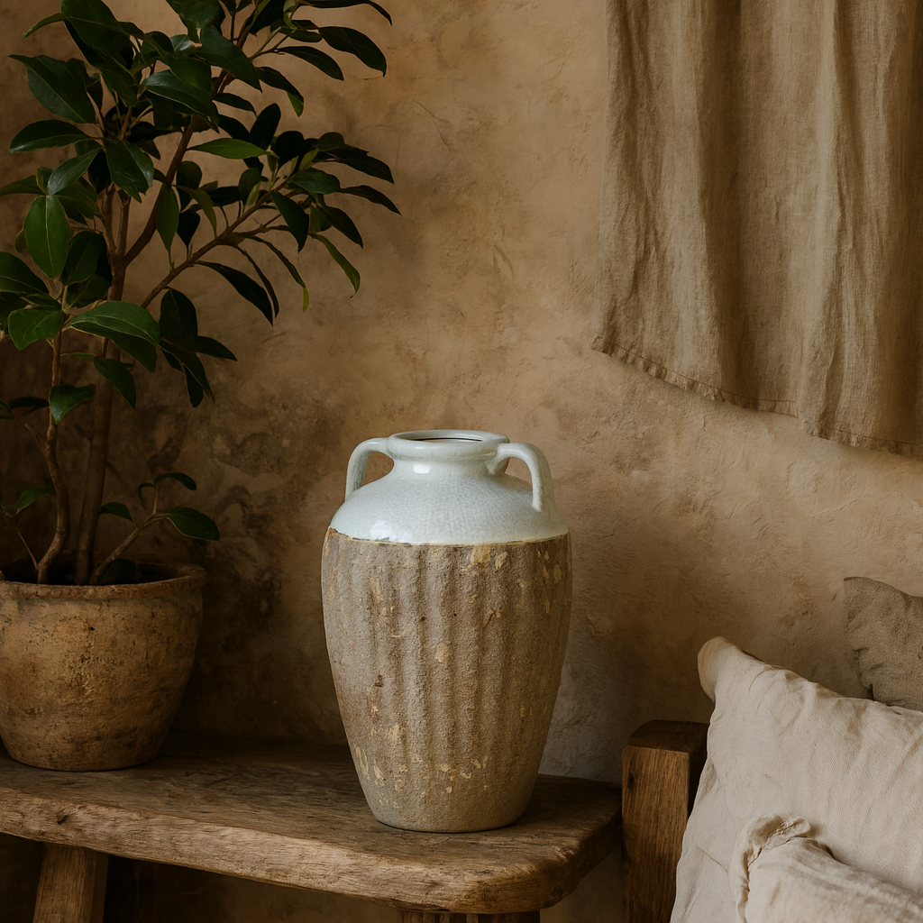 Stonewild Large White and Sand Amphora Ceramic Vase