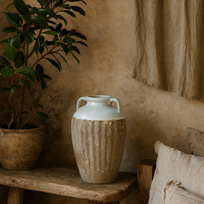 Stonewild Large White and Sand Amphora Ceramic Vase