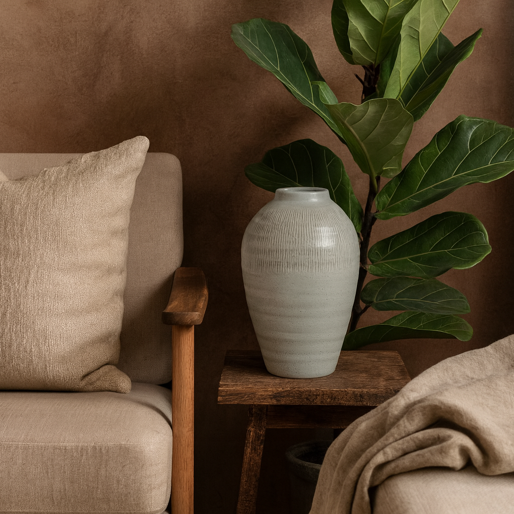 Terravine White Medium Olpe Ceramic Vase with Textured Finish