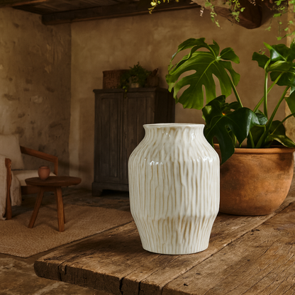 Windmere White  OpleTextured Ceramic Vase