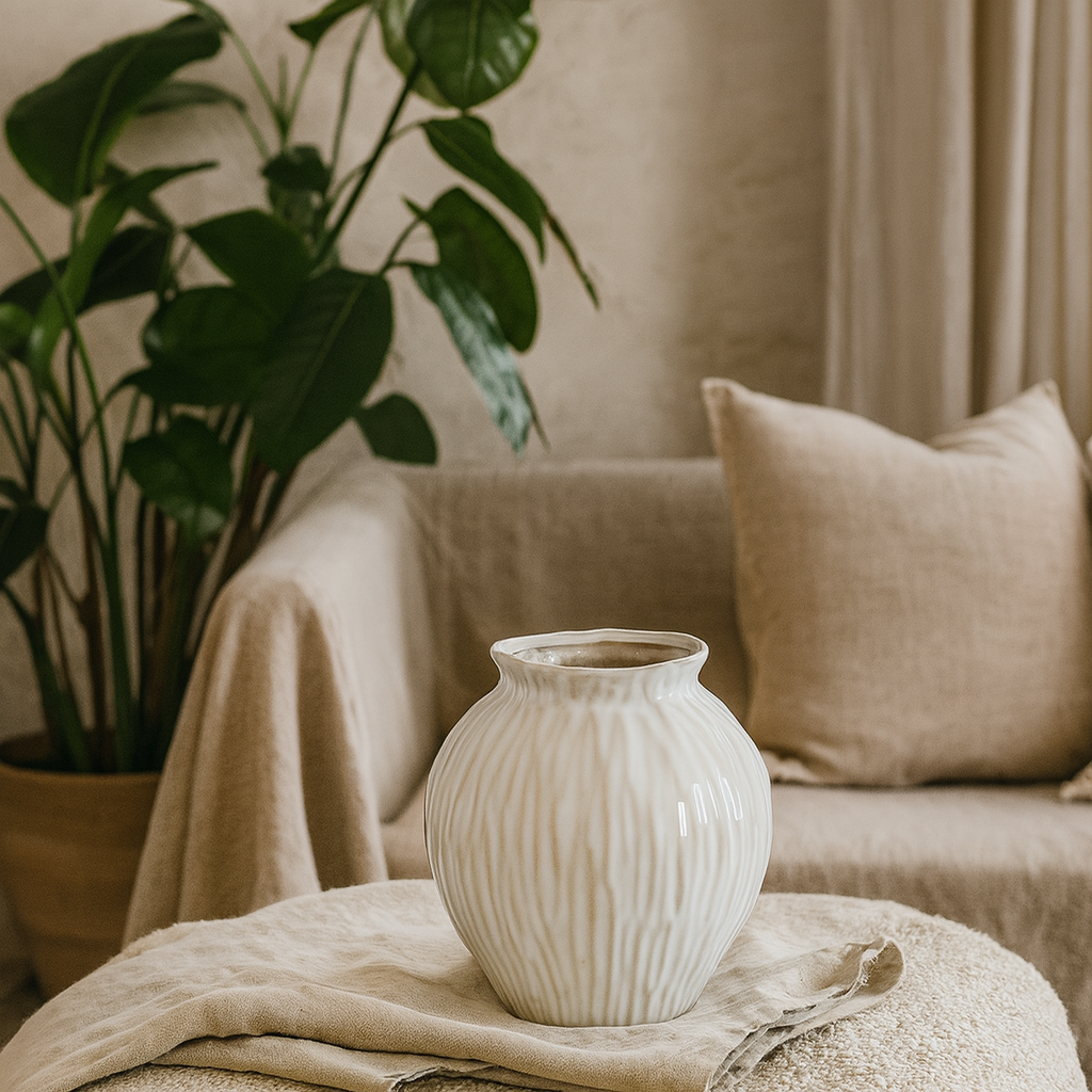 Windmere White Round Textured Ceramic Vase