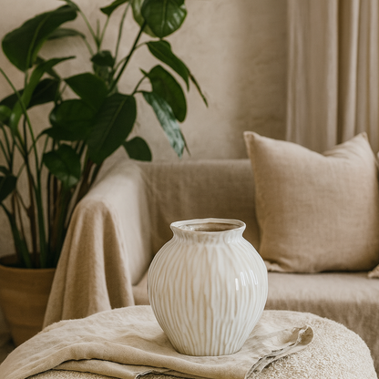 Windmere White Round Textured Ceramic Vase
